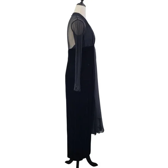 Vintage 90s Jessica McClintock Black Velvet Rhinestone Formal Gown Size 12 USA - Picture 10 of 16
